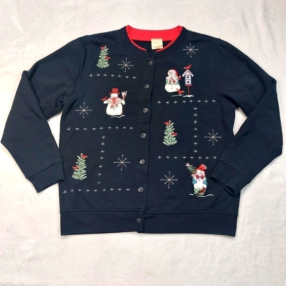 CC HUGHES Sweaters - CC HUGHES WOMEN'S BLACK SNOWMAN HOLIDAY BUTTON UP SWEATSHIRT CARDIGAN SIZE SMALL